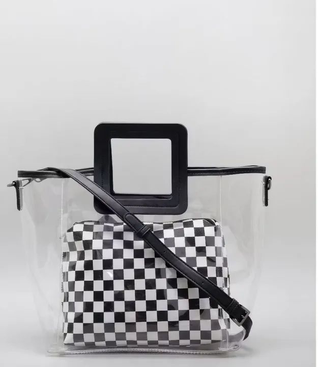 Bolsa Transparente com Detalhe em Quadriculado