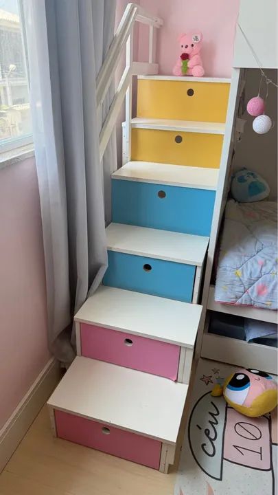 Cama casinha TRELICHE com Escada e Gavetas Coloridas - Foto 5