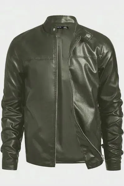 Jaqueta de Couro Verde Militar Masculina