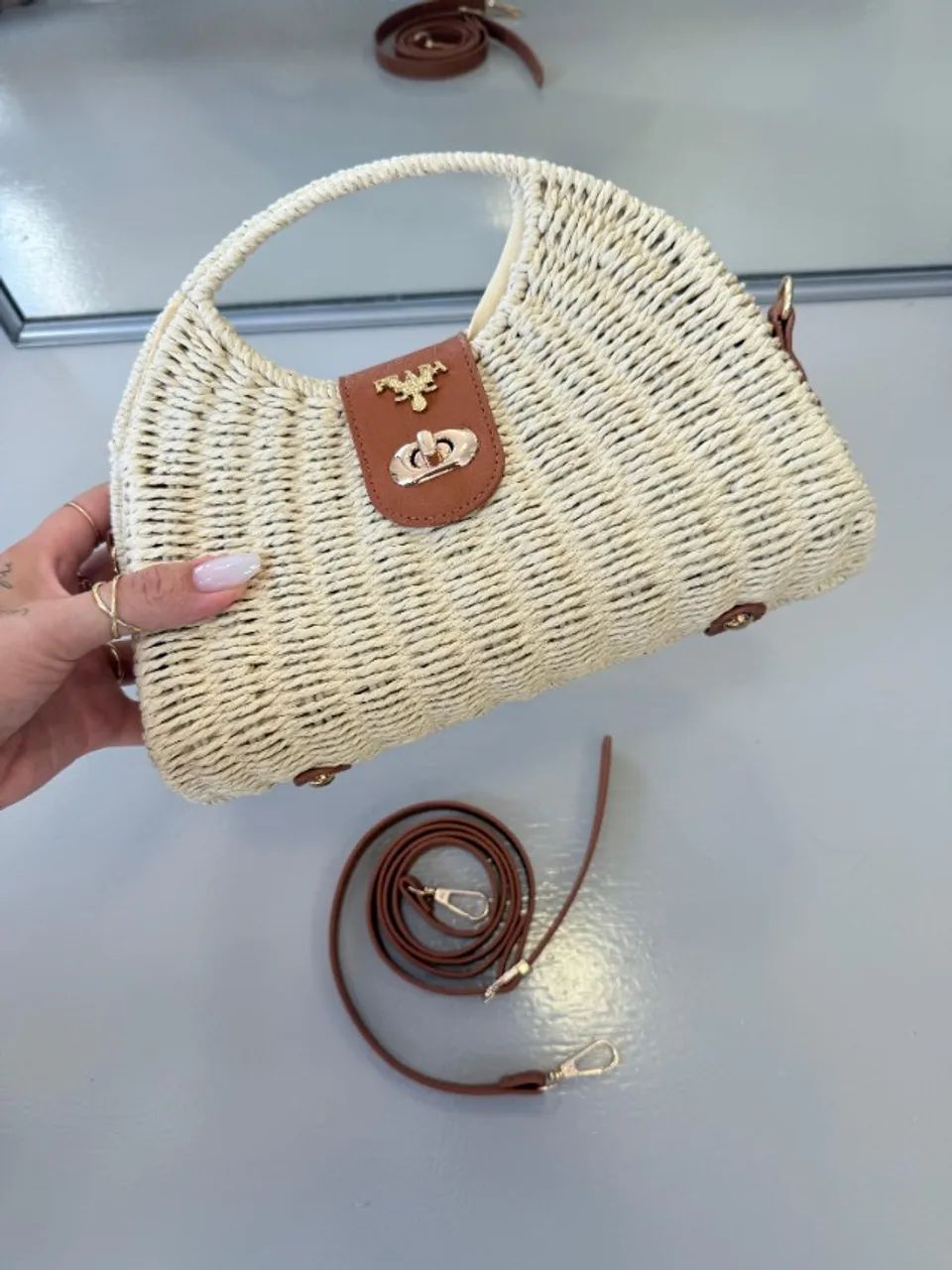 Bolsa Palha Prada Branco - Acompanha Alça de ombro