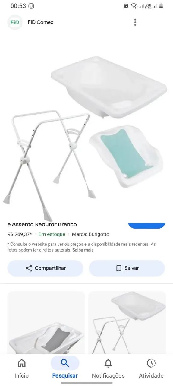 Banheira com suporte e assento redutor Burigotto