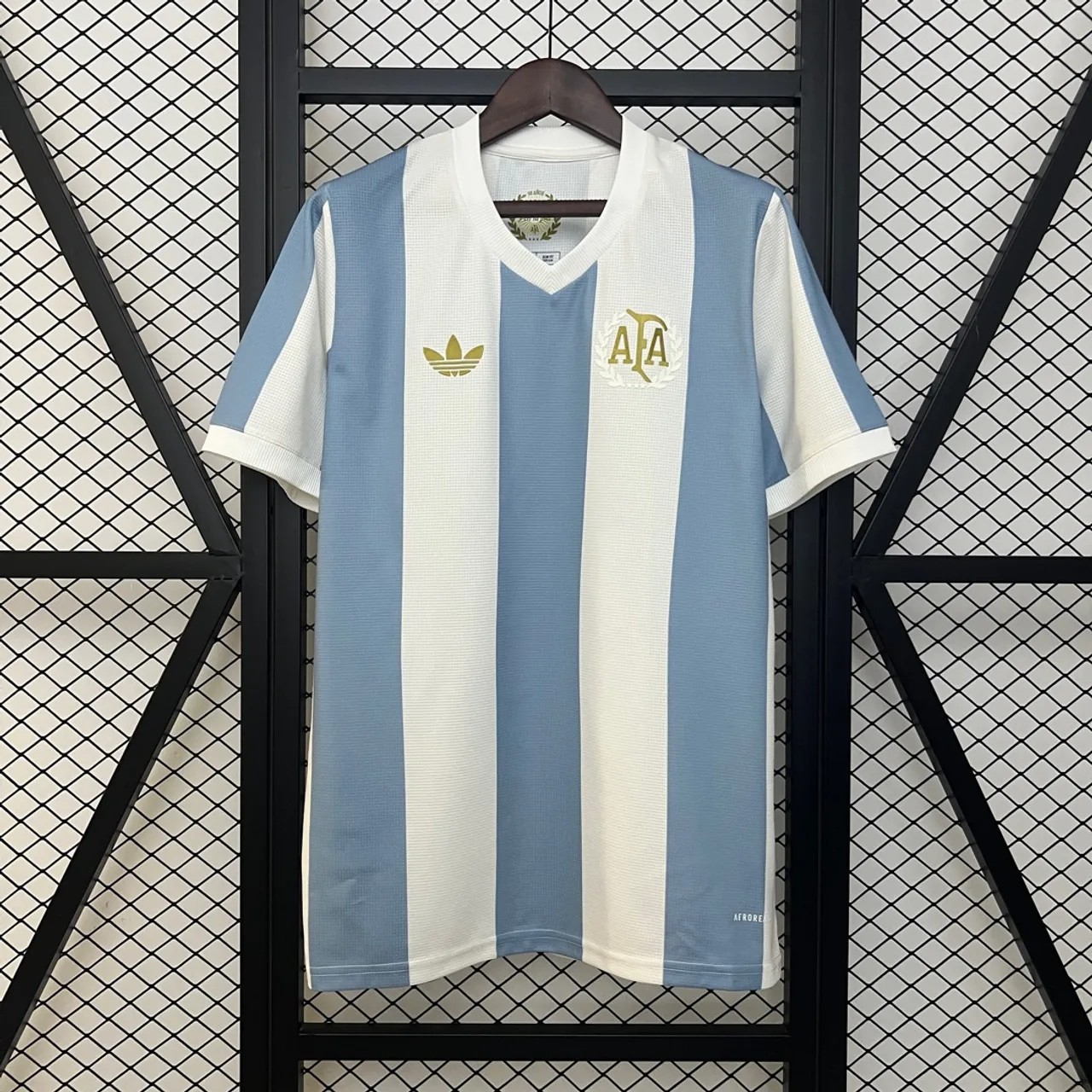 Camisa Argentina Adidas Listrada Azul e Branca