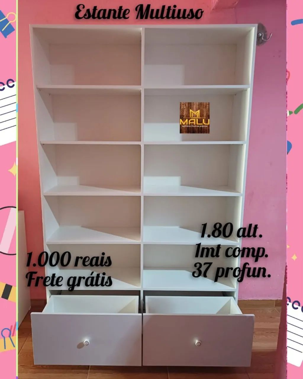 Estante Multiuso Branca com Gavetas - Frete Grátis!