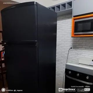 Adesivo Envelopamento Geladeira Vinil Aço Inox Escovado Titânio (Bege/ branco/ preto) - Foto 3