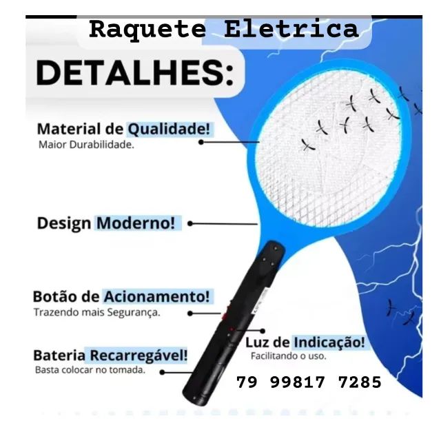 Raquete Mata Mosquito Pernilongo Insetos Elétrica Recarregável Bivolt - Foto 2