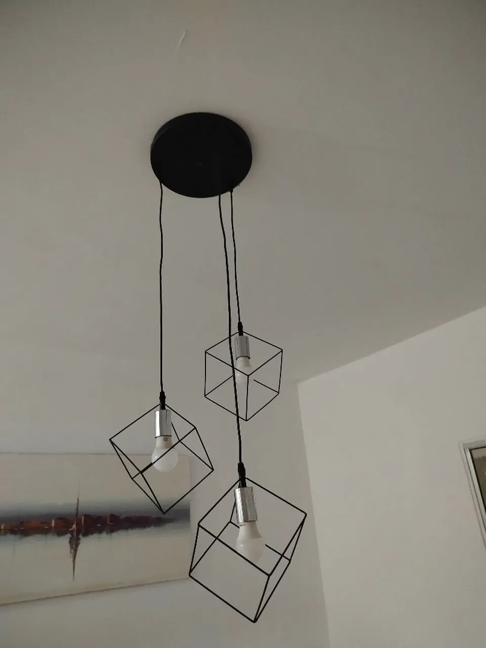 Lustre Moderno 3 Cubos Preto