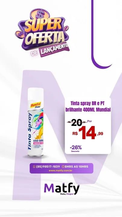 Tinta Spray Branco Brilhante 400Ml- Mundial