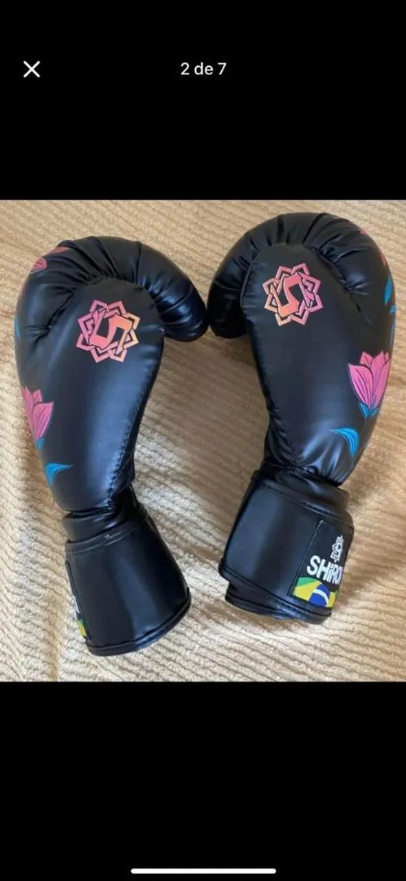 Par Luva Boxe Muay Thai Injetada Shiroi Top Rosa Florida / Preta  - Foto 2