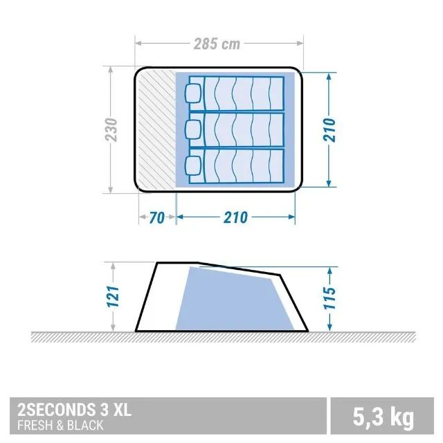 Barraca Quechua 2 Seconds 3XL Fresh & Black - 3 Pessoas - Foto 6