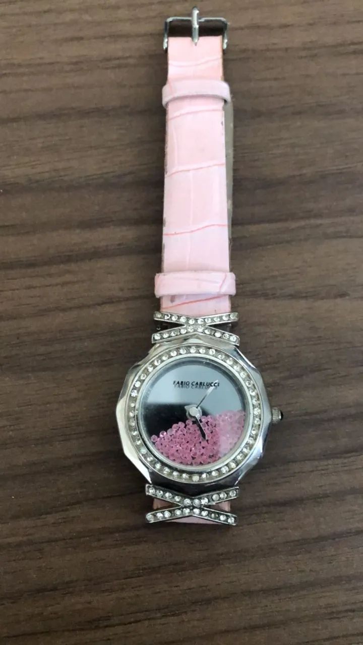 Relógio de pulso Fabio Carlucci com pulseira rosa e detalhes em strass. - Foto 3