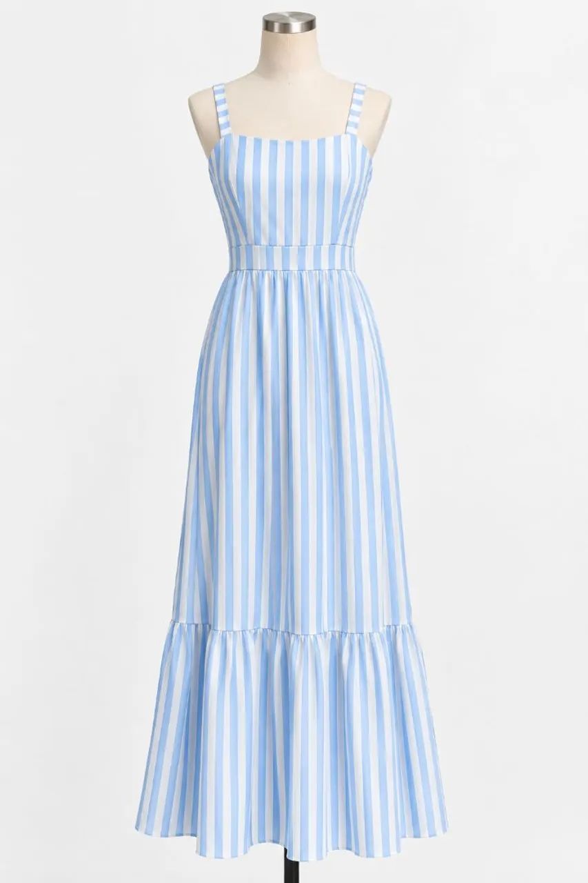 Vestido azul com listras brancas!!