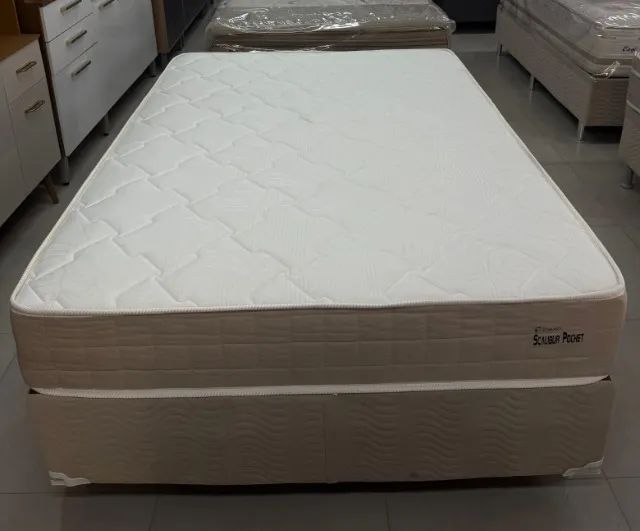 Conjunto Cama Box Casal Molas Ensacadas Bege Pronta Entrega - Foto 2