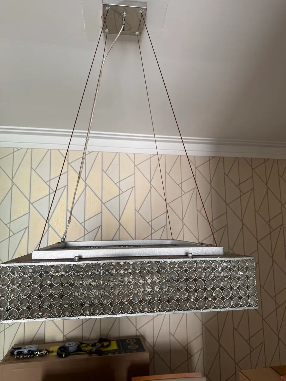 Lustre Pendente Retangular de Cristal Luxo - Sala de Jantar - Cromado  - Foto 2