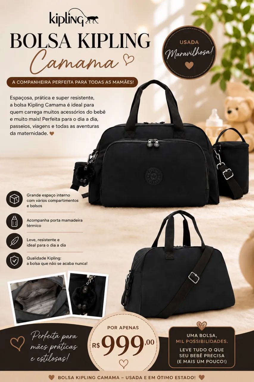 Bolsa Kipling camama preta