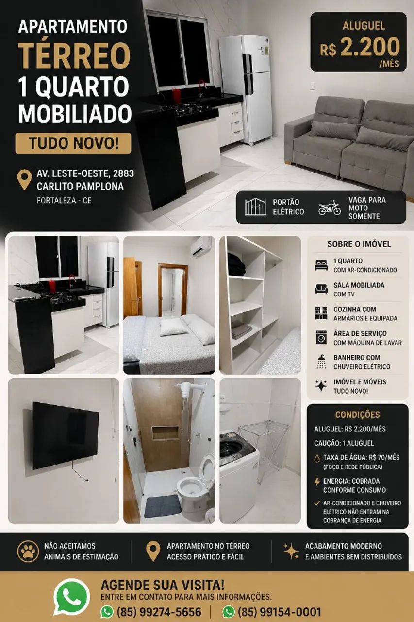 Apto Térreo 1 Quarto Mobiliado | Leste-Oeste | R$ 2.200