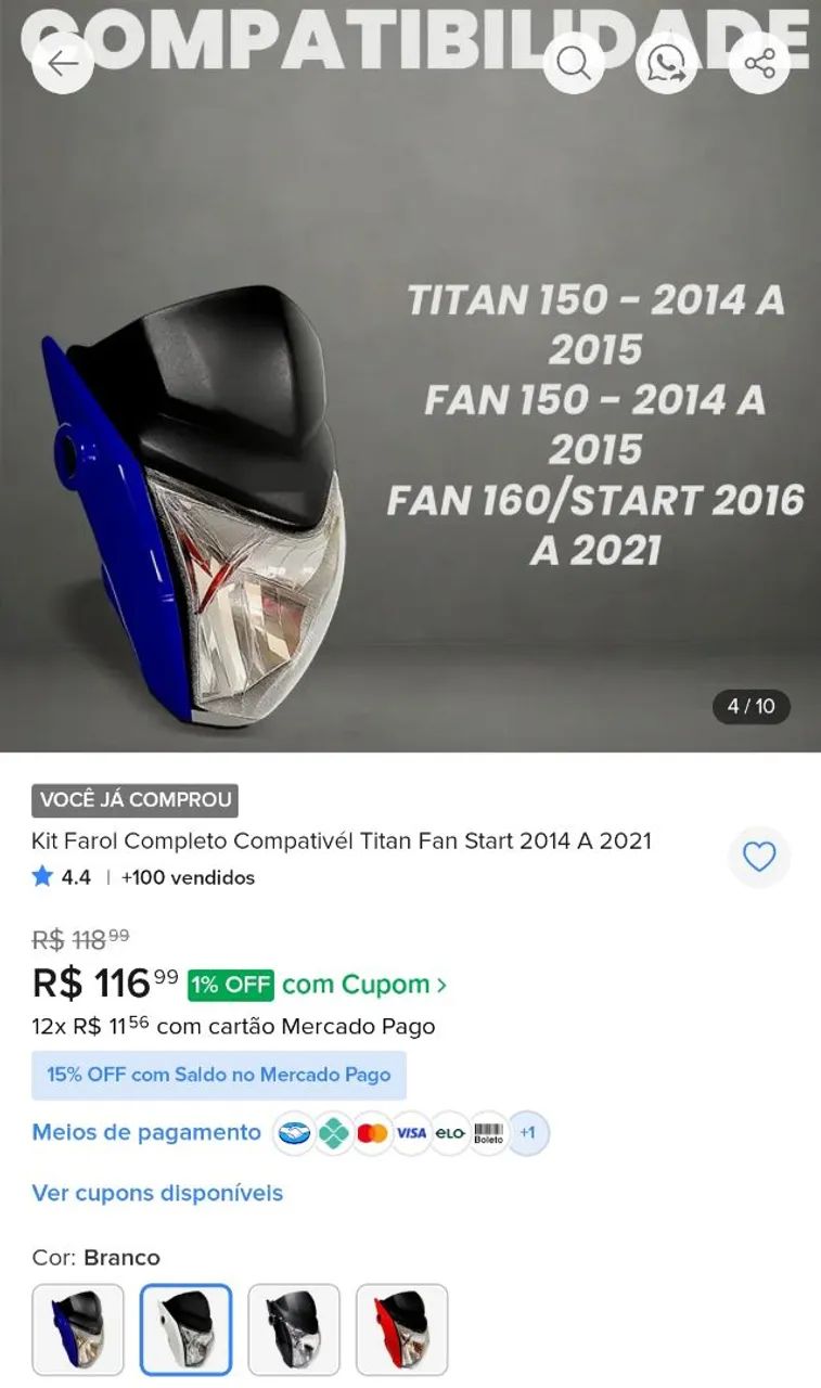 Farol moto carenagem frontal Titan 160 / Fan 150  - Foto 4