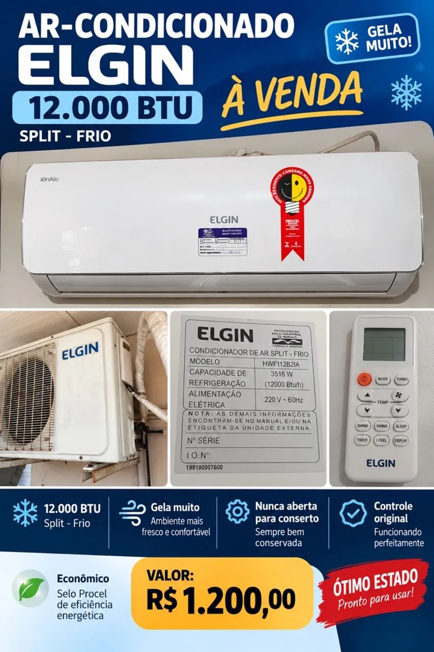 Central de ar 12mil BTU Elgin 