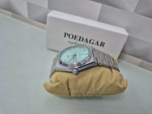 Relógio de pulso Poedagar 821 Silver Mint Blue com pulseira em aço - Foto 4