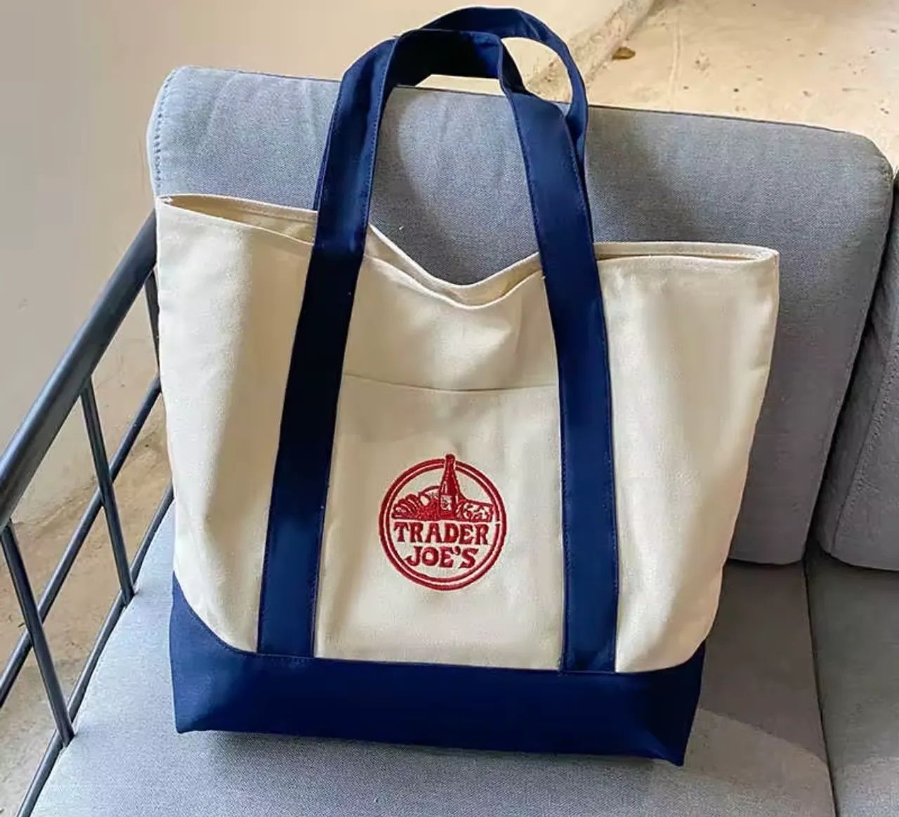 Bolsa ecobag tote canvas trader joes marinho - Foto 2