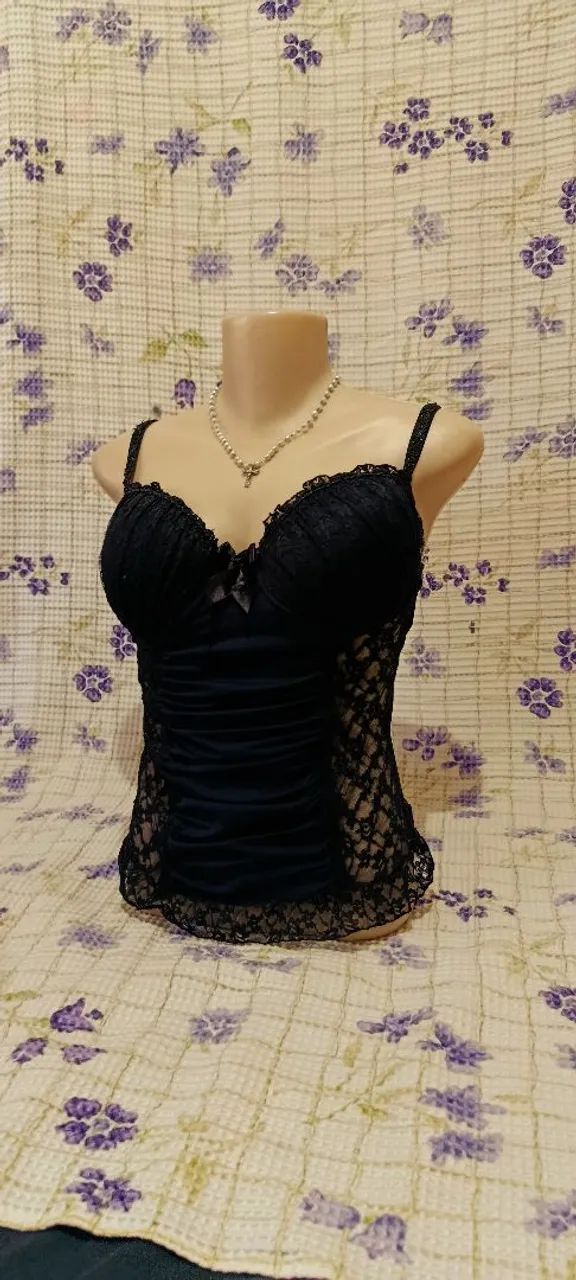 corset feminino preto com renda - Foto 2
