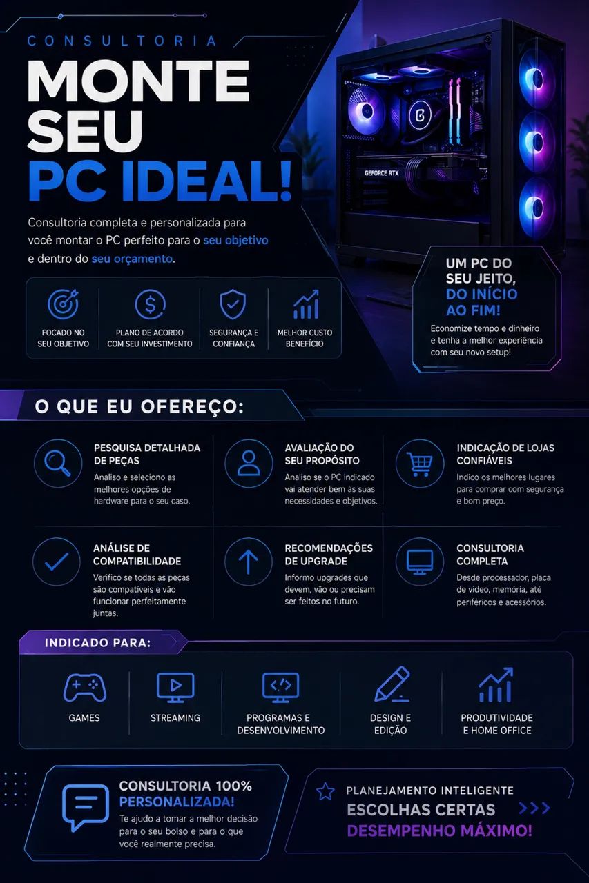 ? CONSULTORIA PARA MONTAR SEU PC IDEAL ?