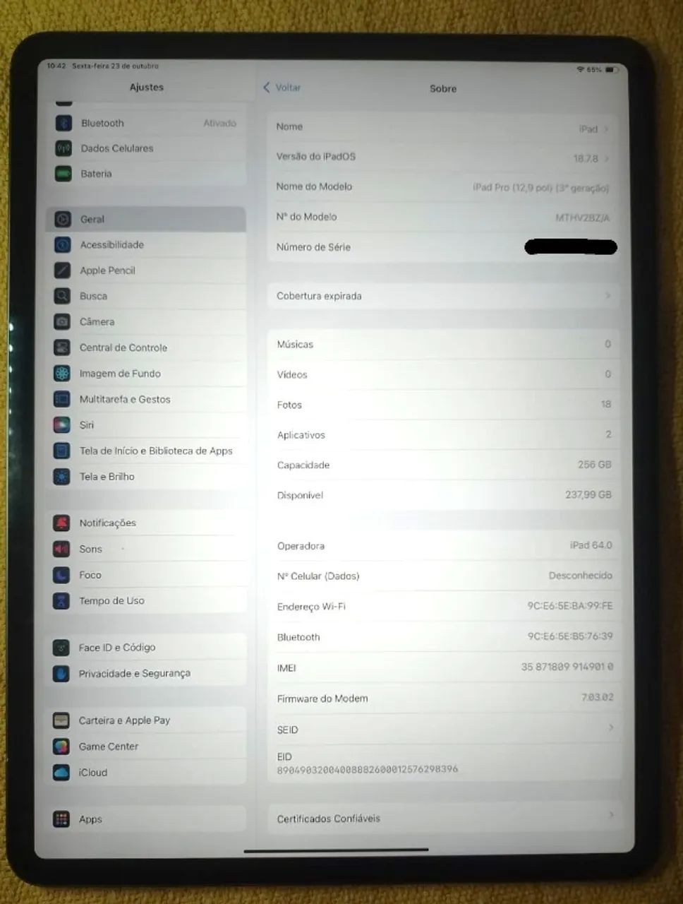 iPad PRO 3 geração super tela enorme de 12,9 polegadas com 256GB