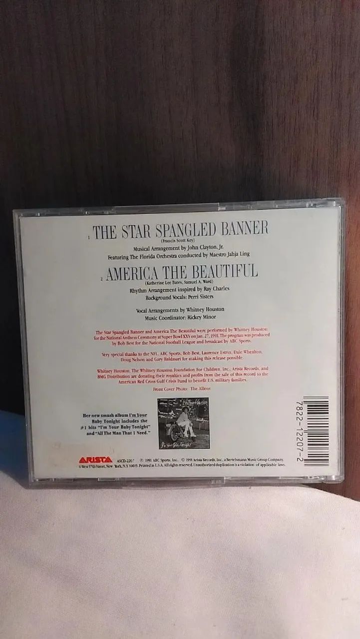 CD Single Whitney Houston The Star Spangled Banner Importado EUA  - Foto 2