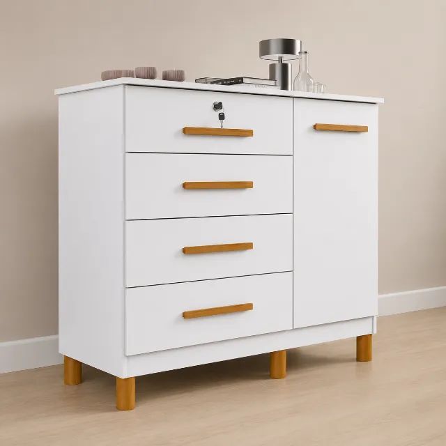 Oferta! Cômoda Dallas com Chave Na Cor Branco