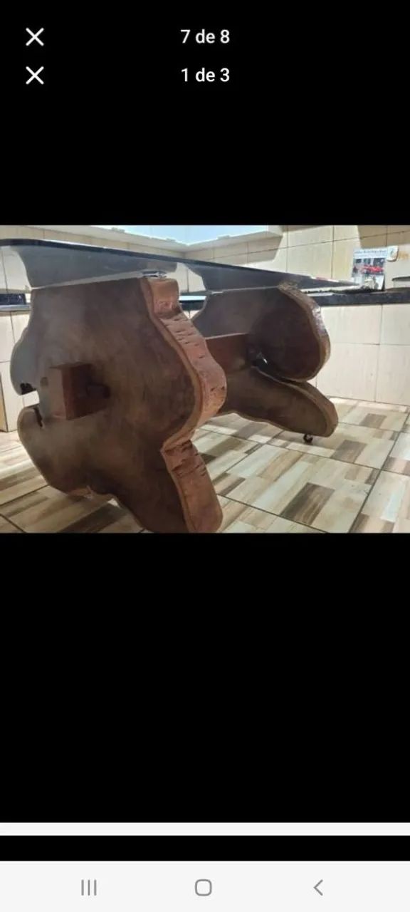 Mesa de vidro com os pés de madeira rustica - Foto 2