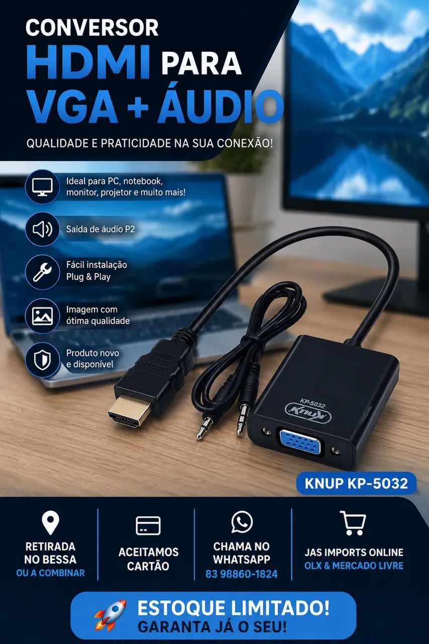CABO CONVERSOR HDMI PARA VGA KP-5032 