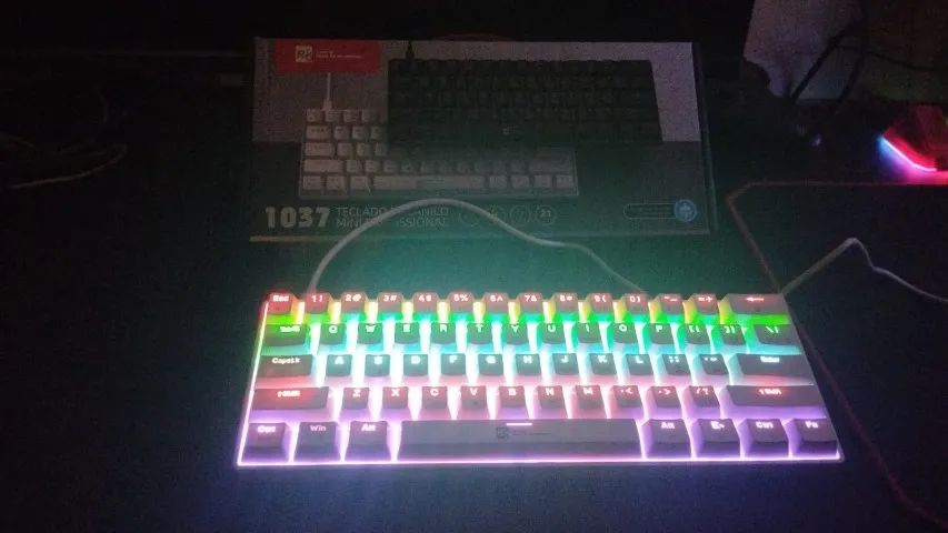 Teclado Mecânico Branco  RGB Switch Azul-1037 - Foto 3