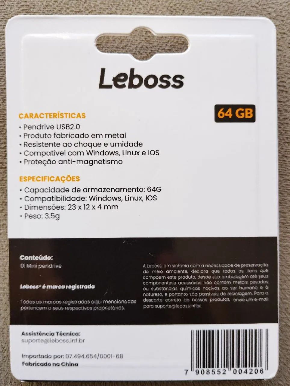Pendrive Mini 64gb Usb 2.0 Com Chaveiro Leboss - Lb-pd64mn - Foto 4