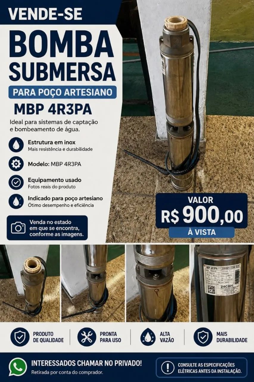 Bomba submersa para poço  artesiano