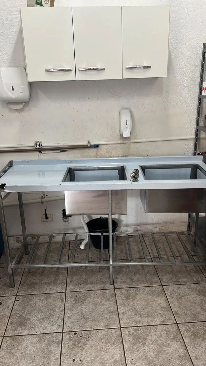 Pia bancada inox com 2 Cubas fundas