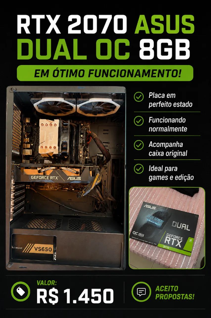 Placa RTX ASUS 2070 8gb - Foto 3