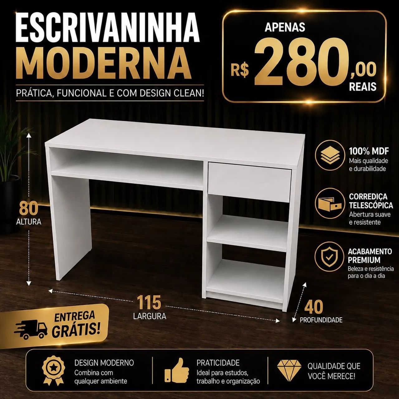 Mesa gavetão penteadeira MDF 