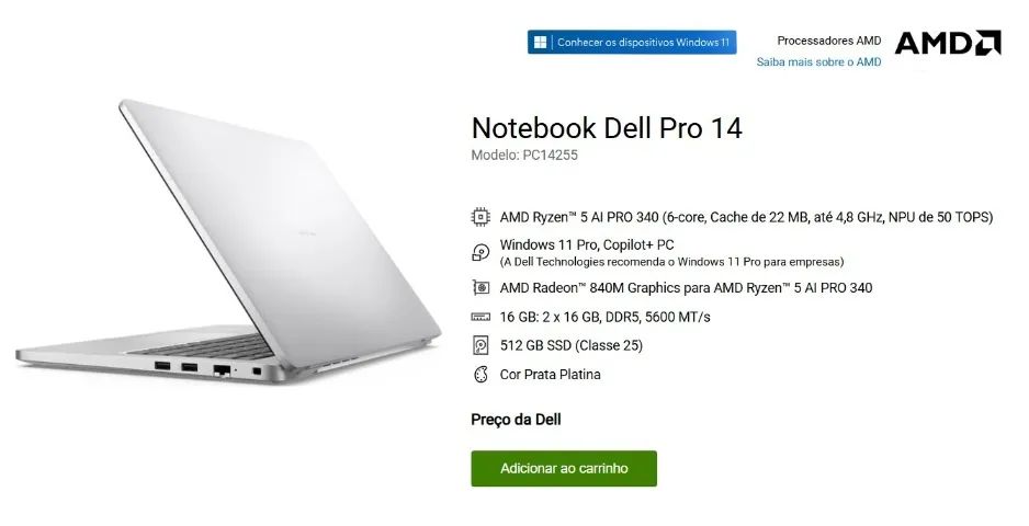 Dell Pro 14 PC14255 AMD RYZEN PRO 340 16GB 512GB - Foto 3