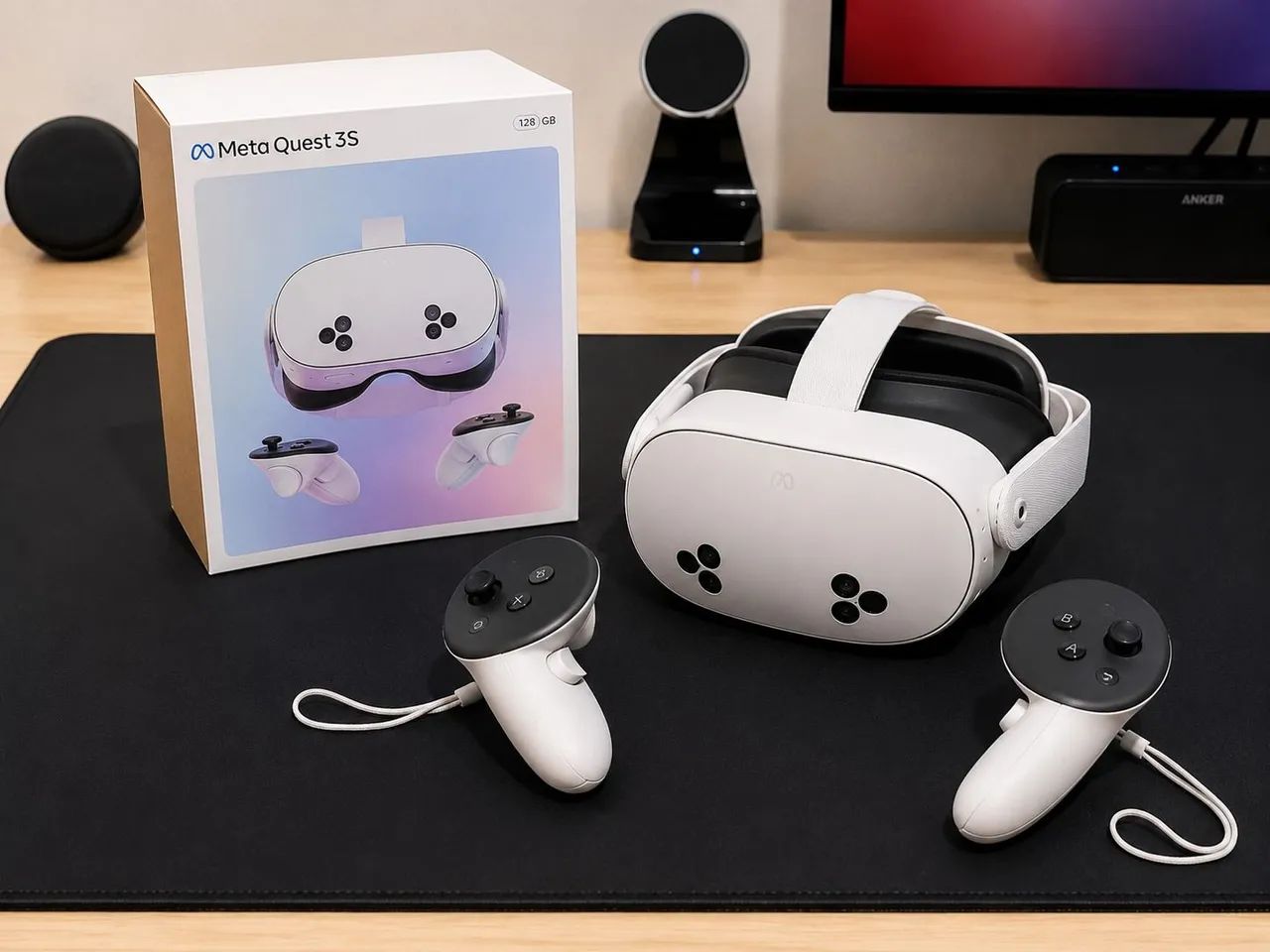 Meta Quest 3S 128GB completo + BOBOVR + case DEVASO + cabo Link