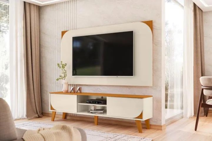 Rack e Painel Duna Cinamomo.Off White Madetec - Entrega Rápida! 