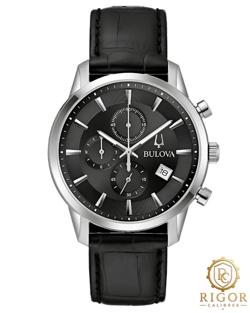 Relógio Bulova Sutton Quartz 96B403 - Pulseira de Couro Mostrador Preto e Caixa em 41mm