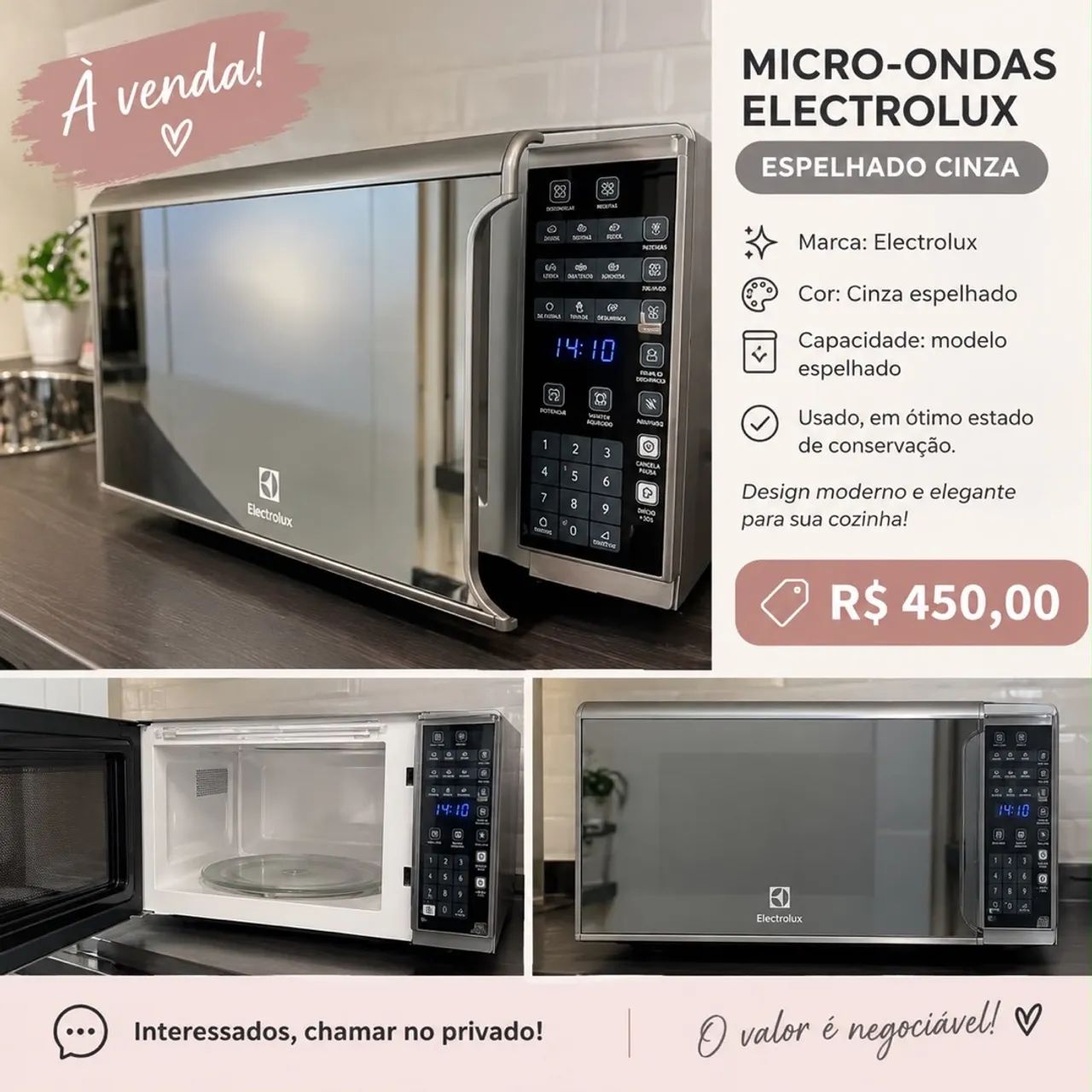 MICROONDAS ELECTROLUX ESPELHADO CINZA