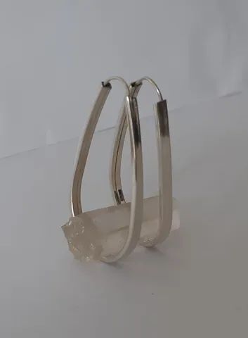 Brinco Argola Oval Lisa em Prata Grande - Foto 2