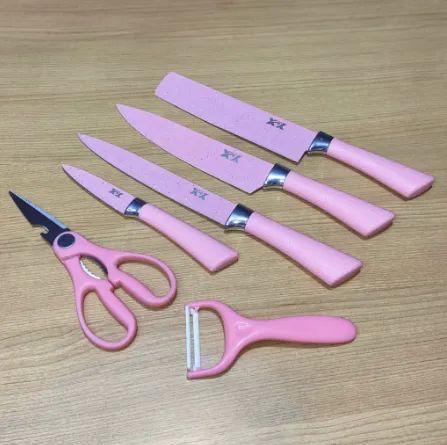 Jogo de Facas Rosa 6 Peças Gourmet Faqueiro Antiaderente Profissional De Cozinha XDX - Foto 2