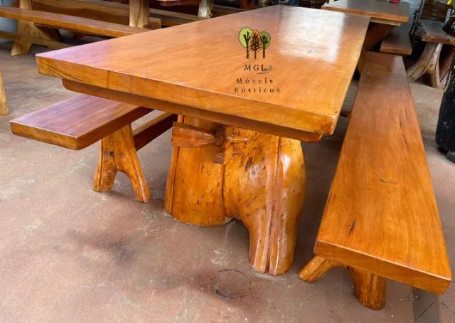 mesas Rústicas de madeira maciça com bancos  - Foto 3