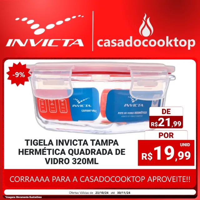 Tigela Invicta Tampa Hermética Quadrado Vidro 320ml