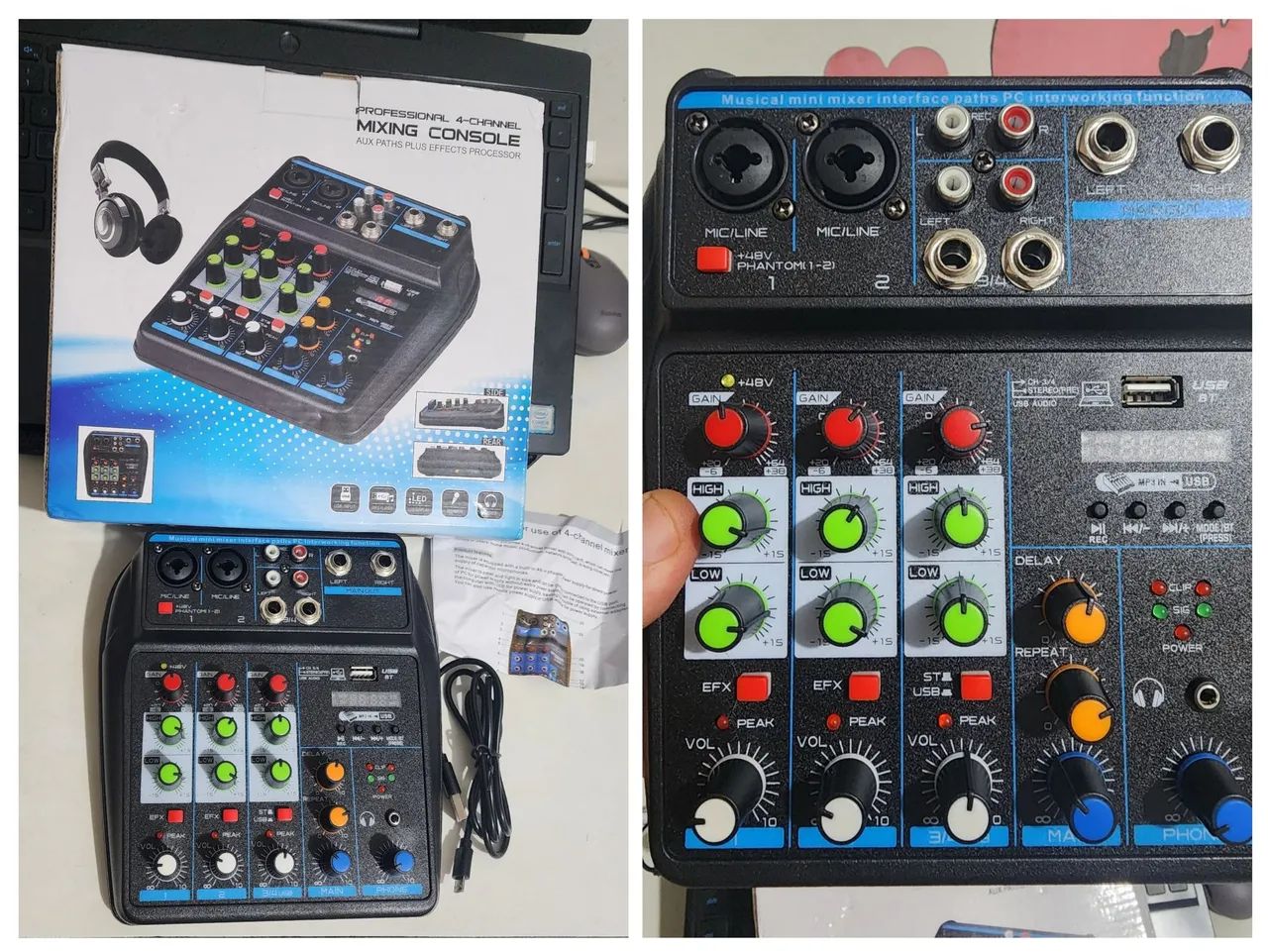Mesa de Som 4 canais 5 volts  Com Bluetooth e USB.