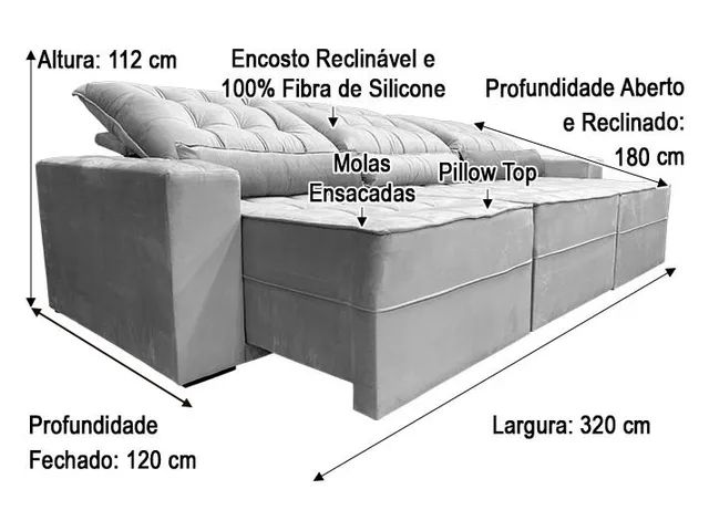 Sofá Retrátil Reclinável Cobre 3,20m Molas Ensacadas D33 a54 - Foto 3