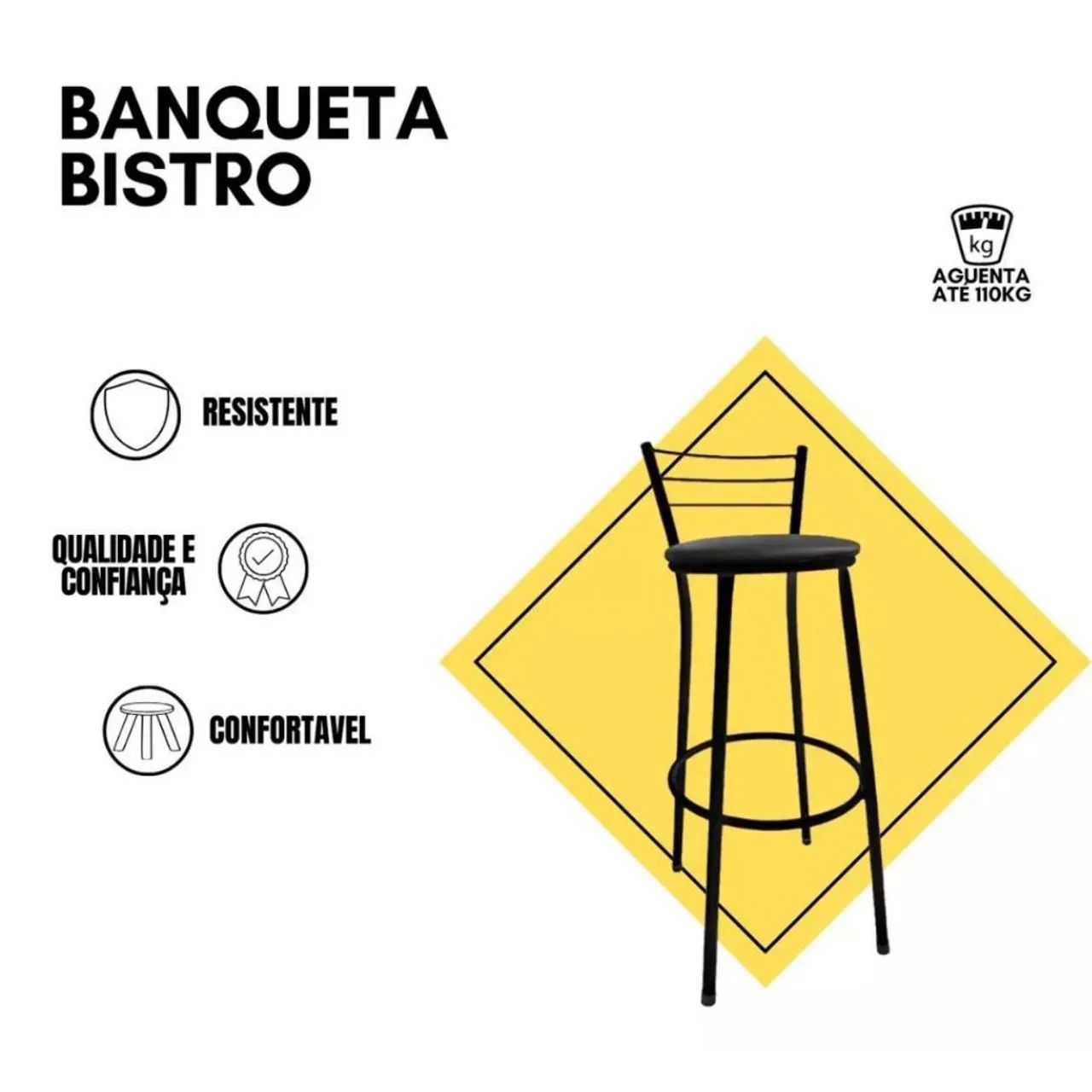 Banqueta Alta Preta com Encosto - Foto 2
