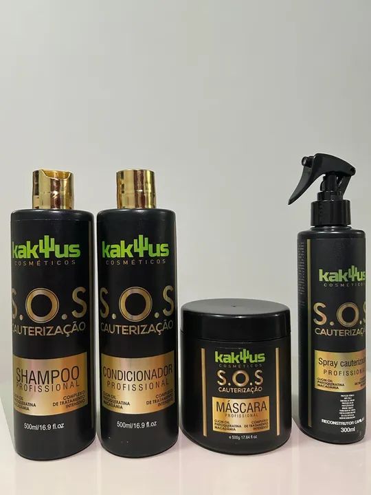 Kit SOS Cauterização Kaktus -Shampoo, Condicionador, Máscara,Spray e reparador de pontas