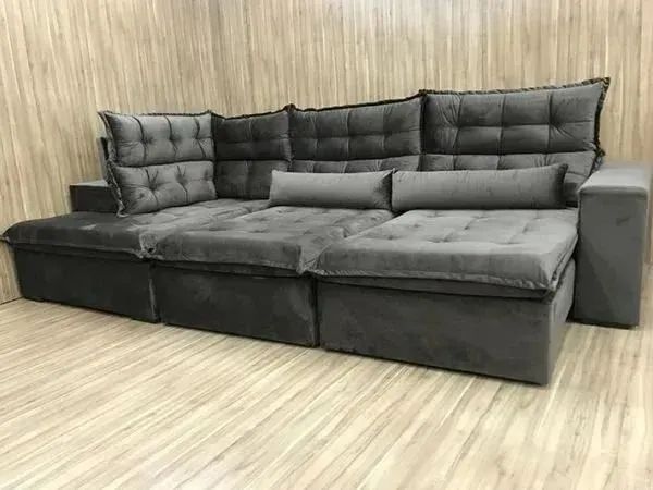  Sofá De Canto Retrátil Bogotá 6 Lugares No Cinza